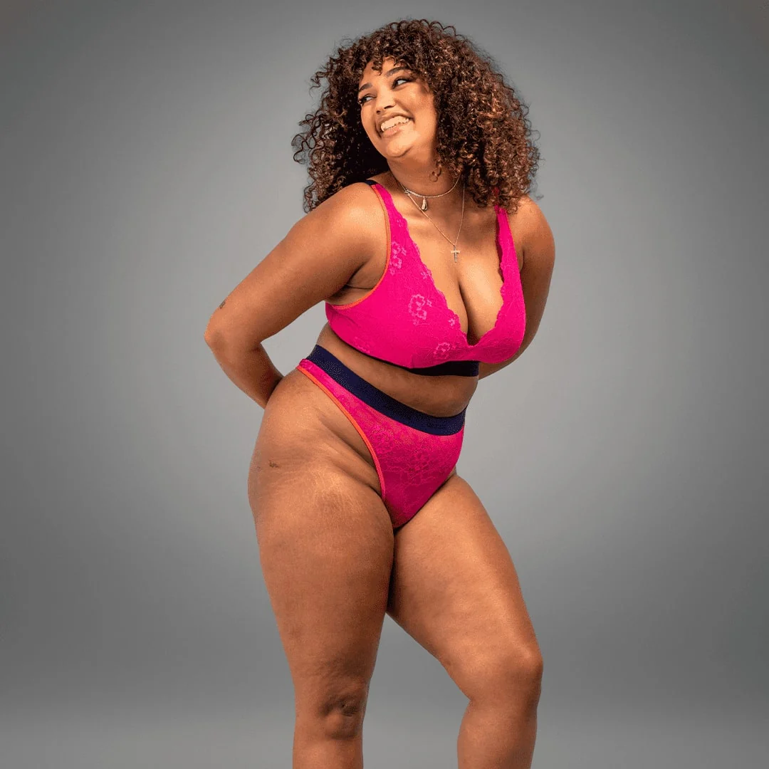Signature Lace High Waisted Brief- Trilogy Pink & Navy - Image 2