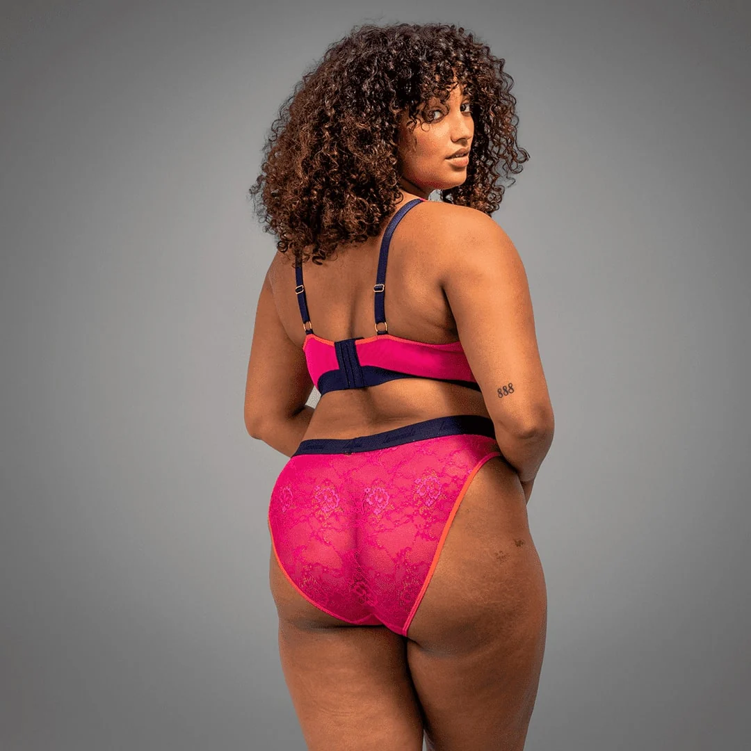 Signature Lace High Waisted Brief- Trilogy Pink & Navy - Image 3