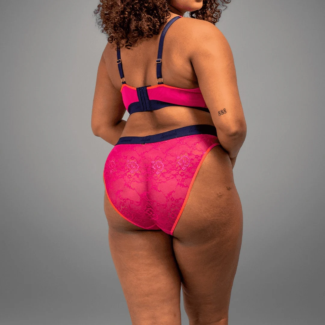 Signature Lace High Waisted Brief- Trilogy Pink & Navy - Image 4
