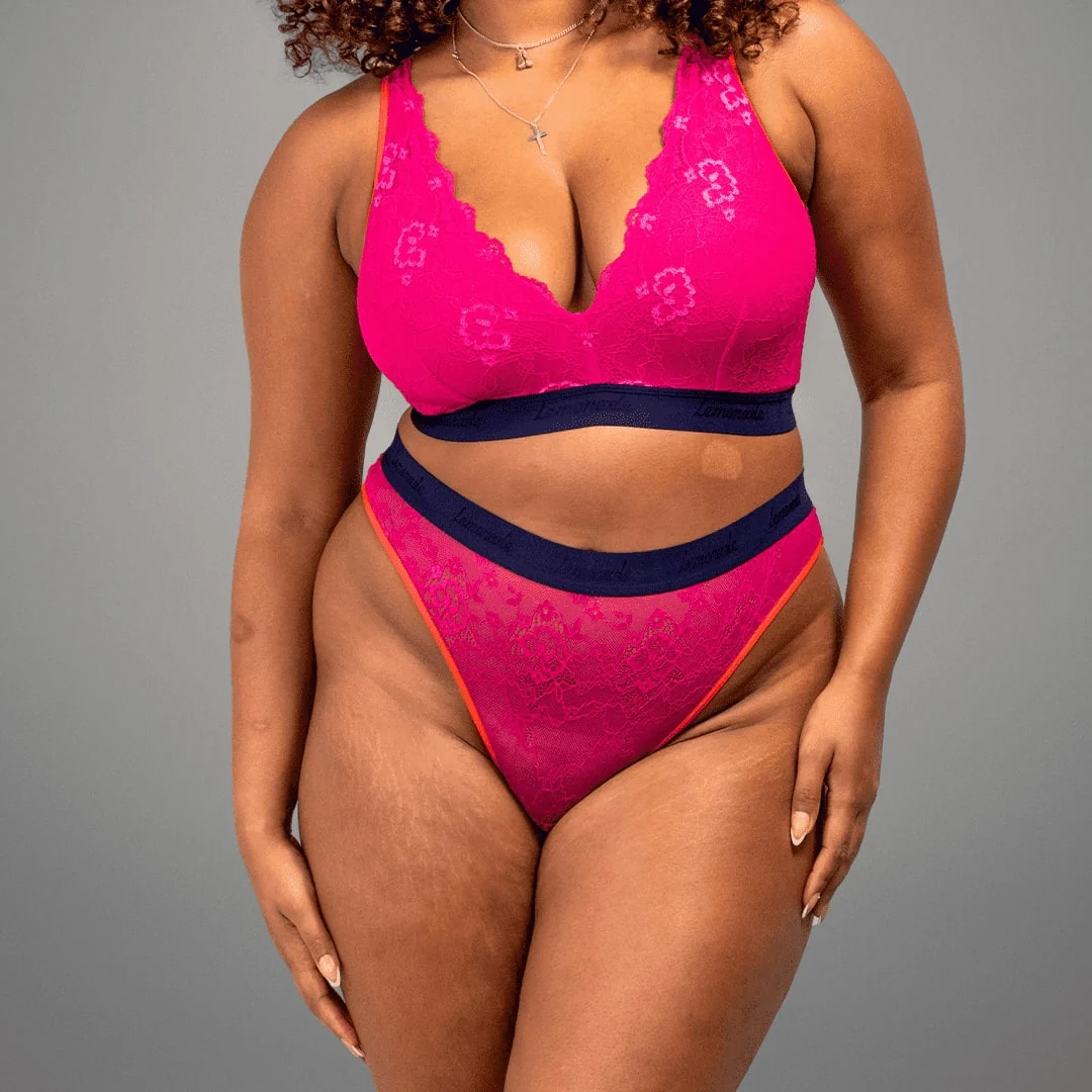 Signature Lace High Waisted Brief- Trilogy Pink & Navy - Image 5