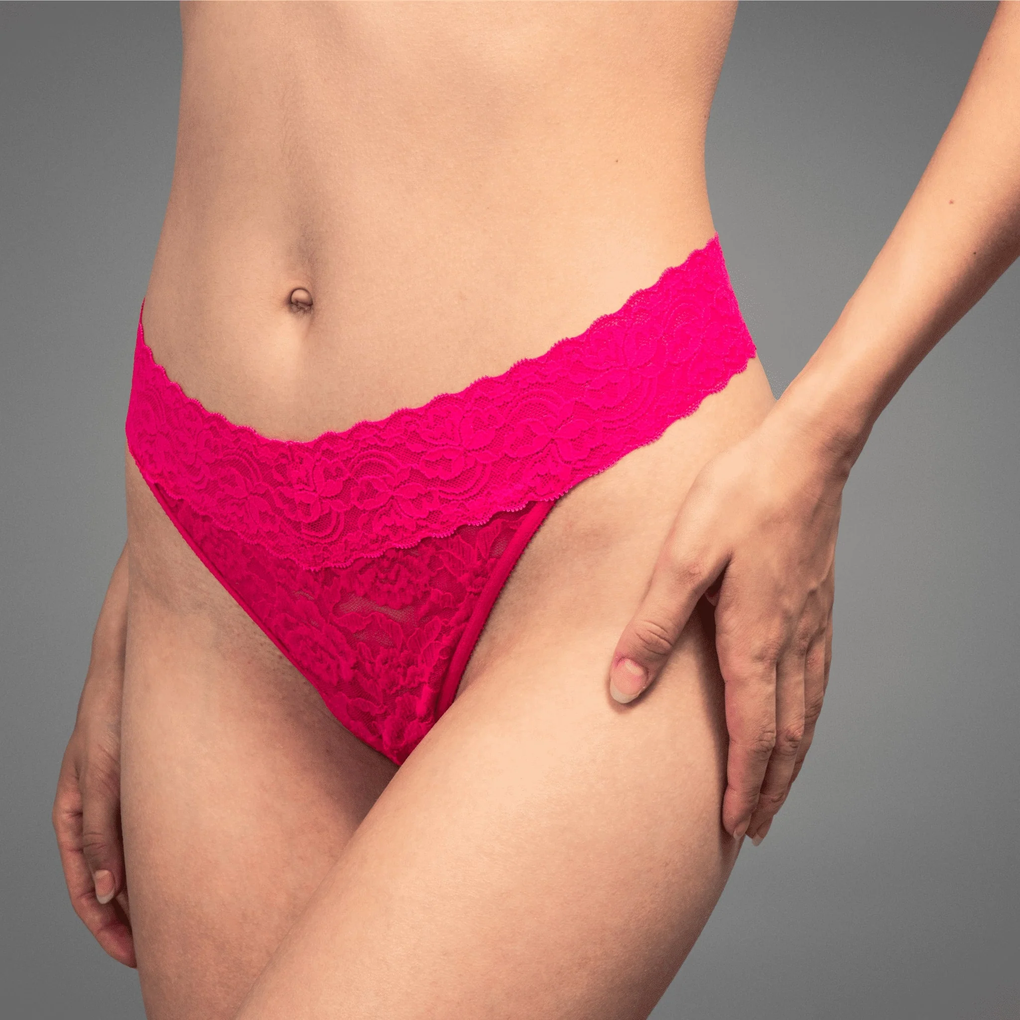 Stretch Lace Thong - Pink - Image 2