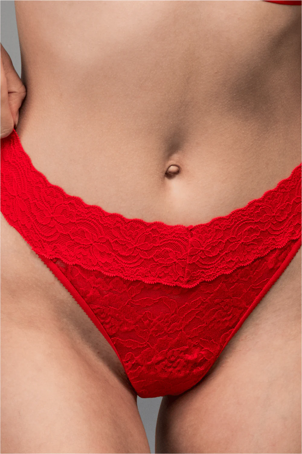 Stretch Lace Thong - Red - Image 2