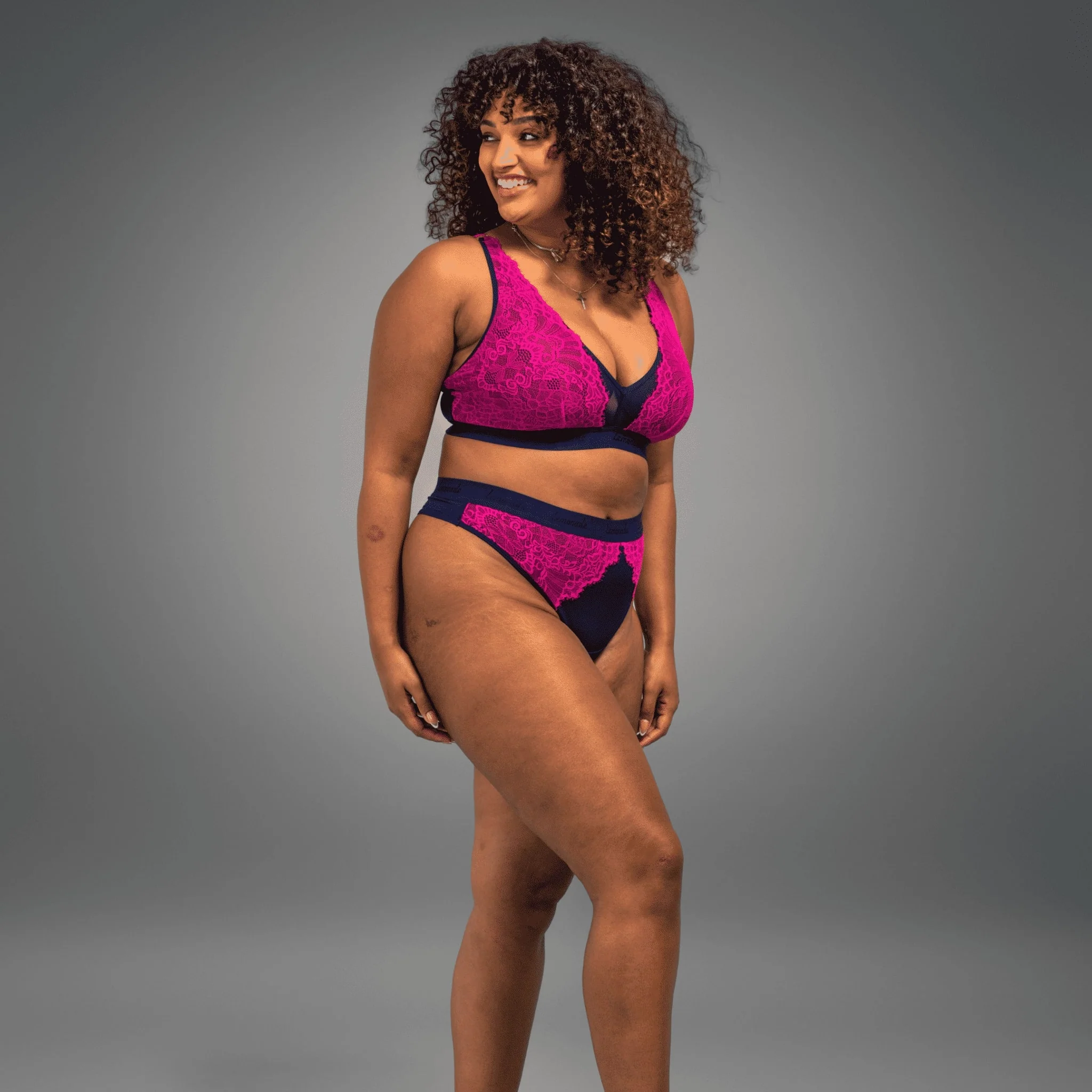 Synergy Lace Brief - Navy & Pink - Image 3