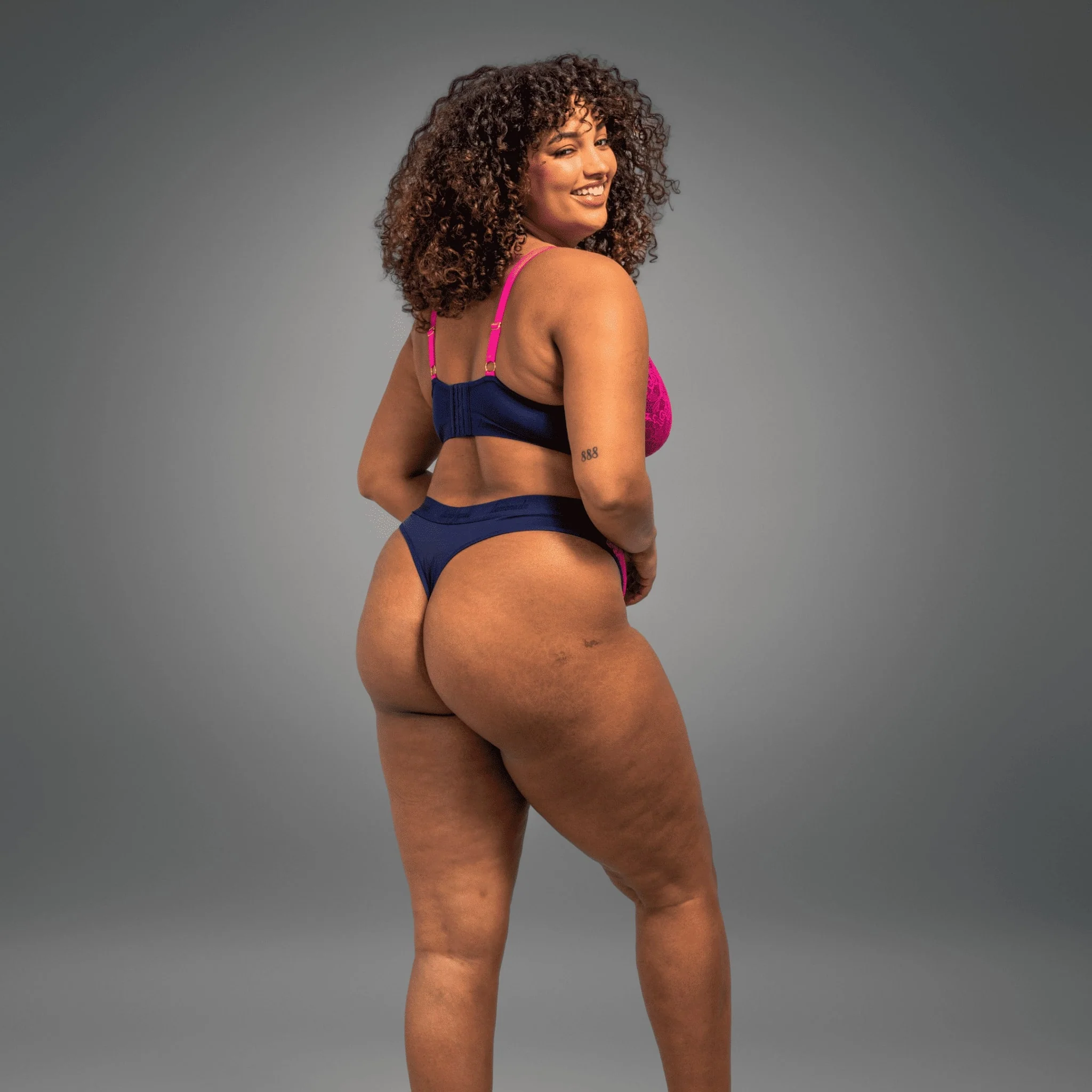 Synergy Lace Thong - Pink & Navy - Image 3