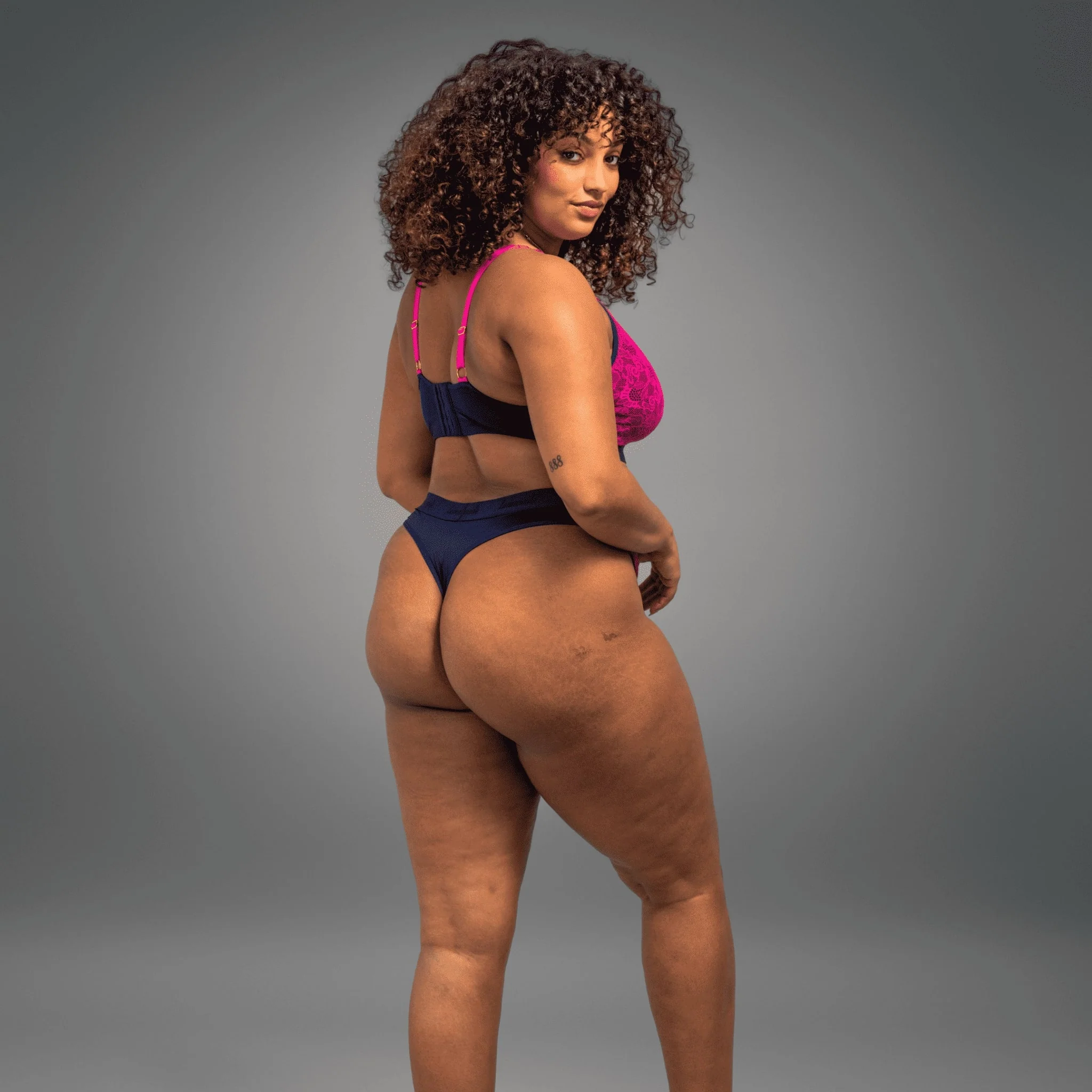 Synergy Lace Thong - Pink & Navy - Image 4