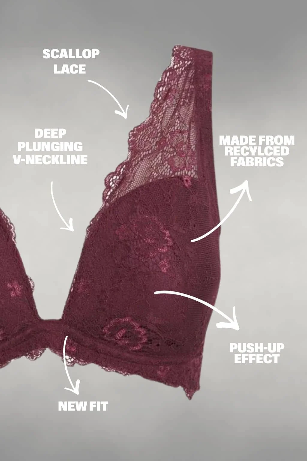 All Wonder, Push Up Bra & Short Set - Wine - Image 5